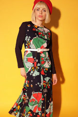Vintage 1970s Navy Floral Maxi Dress