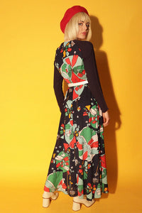 Vintage 1970s Navy Floral Maxi Dress