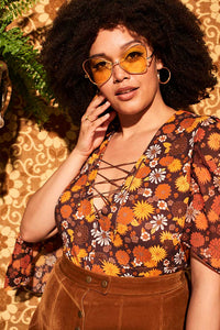 Lucy In The Sky Brown Floral Body - Blouses & Tops
