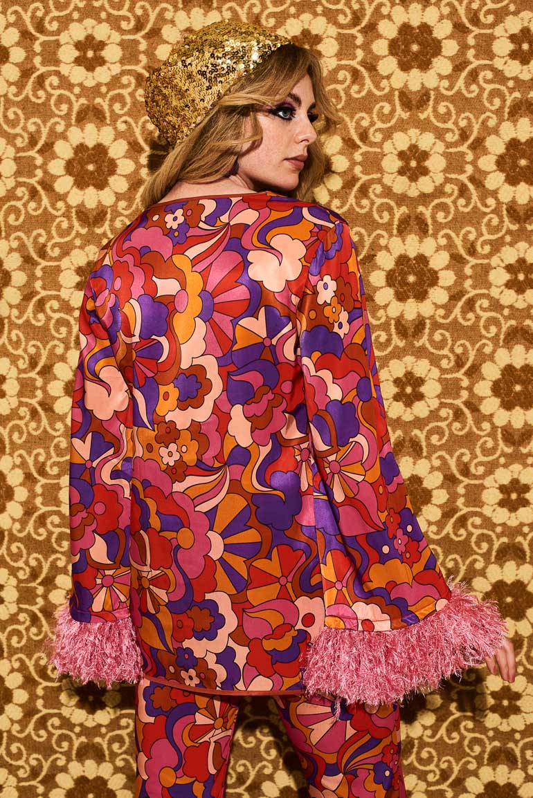 Maggie Psychedelic Cloud Faux Feather Trim Top - Blouses & Tops