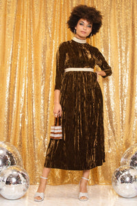 Vintage 1970s Olive Velvet Maxi Dress