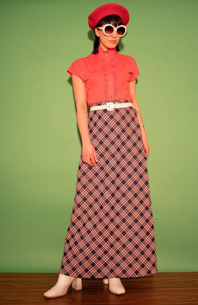 Vintage 70s Plaid Maxi Skirt UK Size 8 10