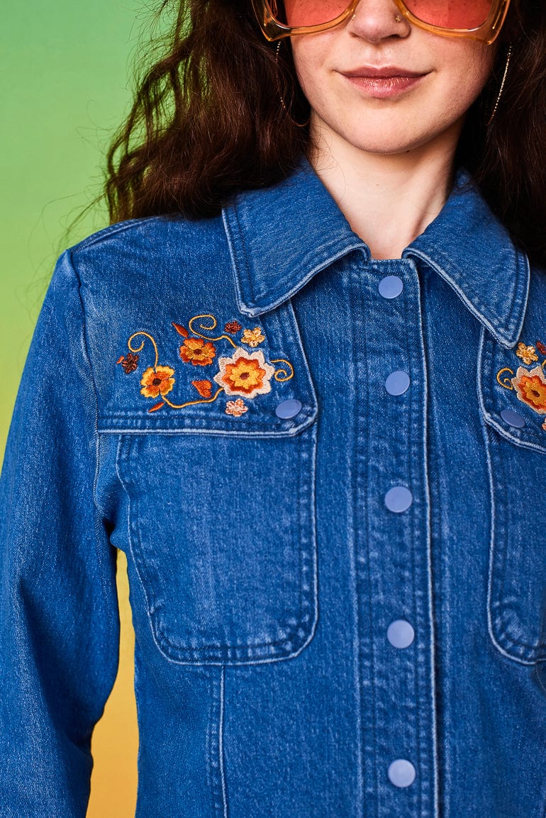 Blue Moon Floral Embroidered Denim Jacket - Jackets & Coats