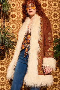 Breaking Hearts Brown Embroidered Penny Lane Coat - Jackets & Coats