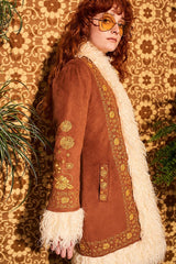 Breaking Hearts Brown Embroidered Penny Lane Coat - Jackets & Coats