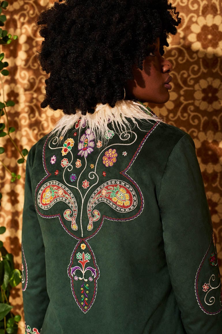 Breaking Hearts Green Embroidered Penny Lane Coat - Jackets & Coats