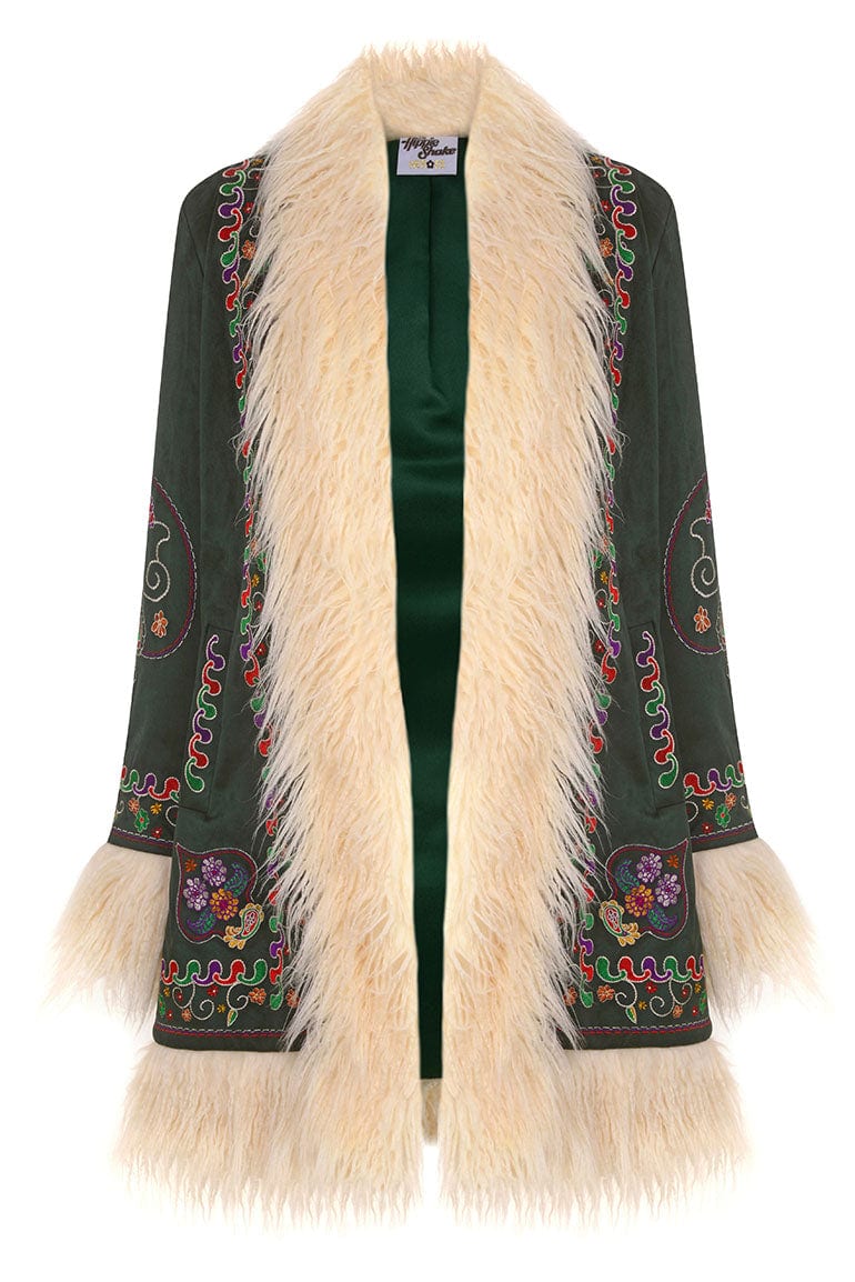 Breaking Hearts Green Embroidered Penny Lane Coat - Jackets & Coats