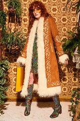 Breaking Hearts Tan Embroidered Long Penny Lane Coat - Jackets & Coats