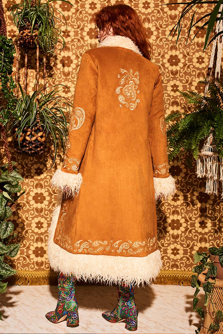 Breaking Hearts Tan Embroidered Long Penny Lane Coat - Jackets & Coats