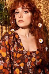 Clarabella Brown Floral Mini Dress - Dresses