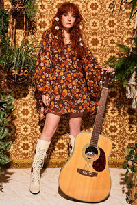 Clarabella Brown Floral Mini Dress - Dresses
