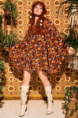 Clarabella Brown Floral Mini Dress - Dresses