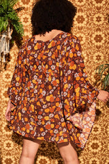 Clarabella Brown Floral Mini Dress - Dresses