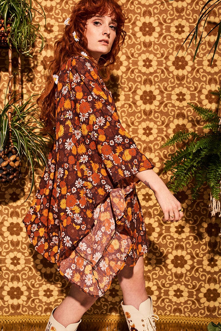 Clarabella Brown Floral Mini Dress - Dresses