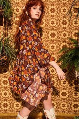 Clarabella Brown Floral Mini Dress - Dresses