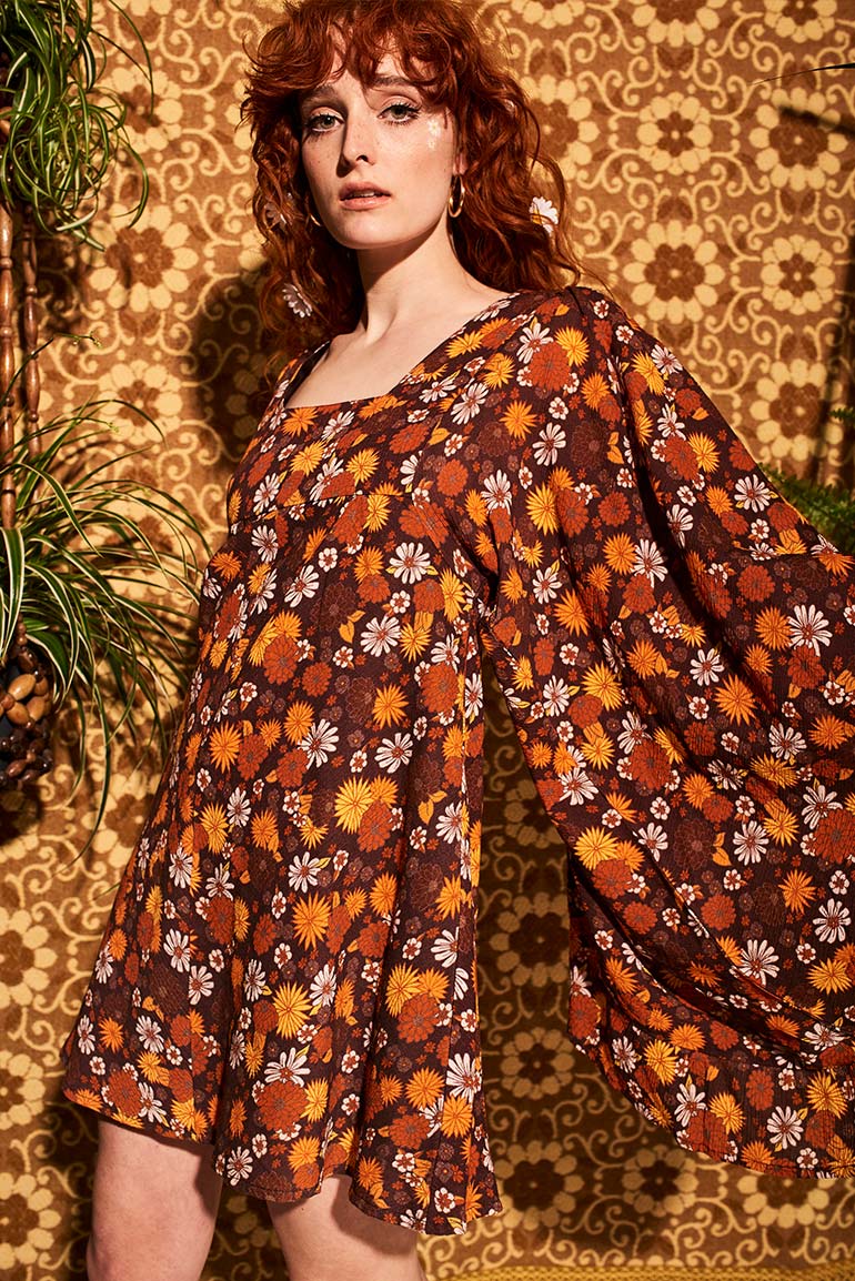 Clarabella Brown Floral Mini Dress - Dresses
