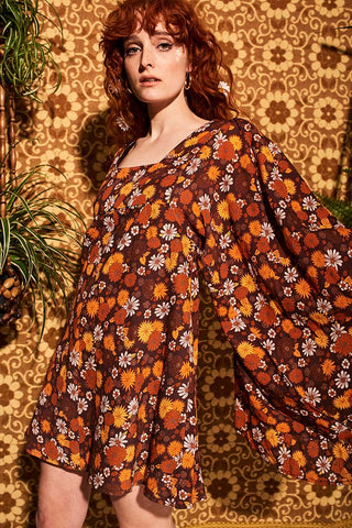 Clarabella Brown Floral Mini Dress – The Hippie Shake