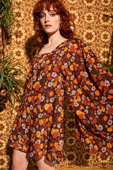 Clarabella Brown Floral Mini Dress - Dresses