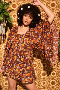 Clarabella Brown Floral Mini Dress - Dresses
