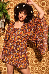 Clarabella Brown Floral Mini Dress - Dresses