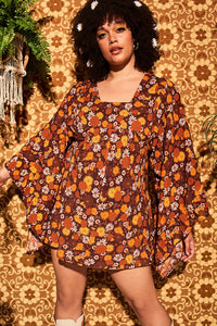 Clarabella Brown Floral Mini Dress - Dresses