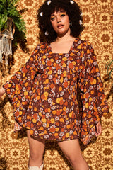 Clarabella Brown Floral Mini Dress - Dresses