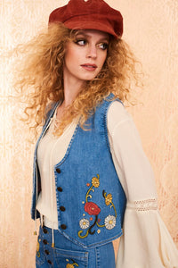 Don't Stop Denim Embroidered Waistcoat - SSA024 (UK16) -