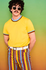 Eight Days A Week Retro Stripe Yellow T-Shirt - Mens