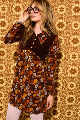 Elenore Brown Floral Velvet Bodice Mini Dress - Dresses