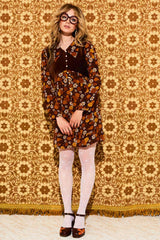 Elenore Brown Floral Velvet Bodice Mini Dress - Dresses