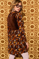Elenore Brown Floral Velvet Bodice Mini Dress - Dresses