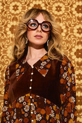 Elenore Brown Floral Velvet Bodice Mini Dress - Dresses