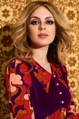 Elenore Psychedelic Cloud Velvet Bodice Mini Dress - Dresses