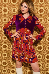 Elenore Psychedelic Cloud Velvet Bodice Mini Dress - Dresses