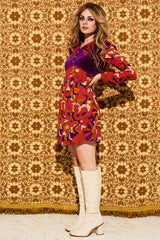 Elenore Psychedelic Cloud Velvet Bodice Mini Dress - Dresses