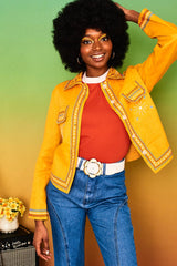 Good Day Sunshine Yellow Embroidered Jacket - Jackets & Coats