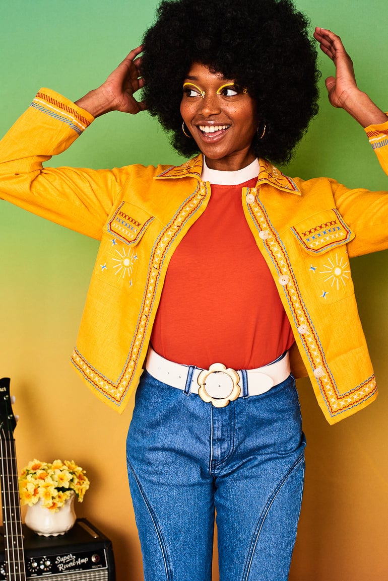 Good Day Sunshine Yellow Embroidered Jacket - Jackets & Coats