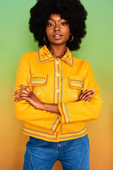 Good Day Sunshine Yellow Embroidered Jacket - Jackets & Coats
