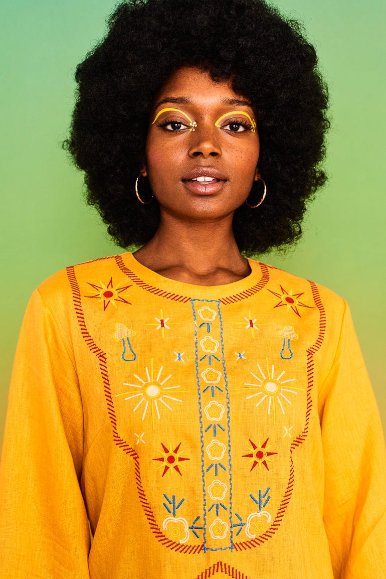 Good Day Sunshine Yellow Embroidered Tunic - Dresses