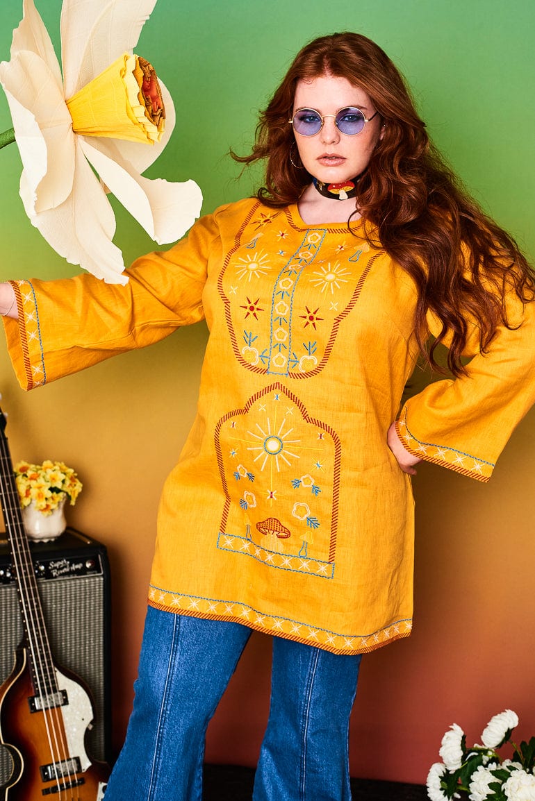 Good Day Sunshine Yellow Embroidered Tunic - Dresses
