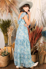 Hello Darlin’ Blue Floral Ruffle Maxi Dress - Dresses