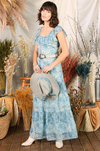 Hello Darlin’ Blue Floral Ruffle Maxi Dress - Dresses