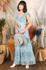 Hello Darlin’ Blue Floral Ruffle Maxi Dress - Dresses