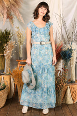 Hello Darlin’ Blue Floral Ruffle Maxi Dress - Dresses