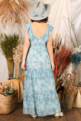Hello Darlin’ Blue Floral Ruffle Maxi Dress - Dresses
