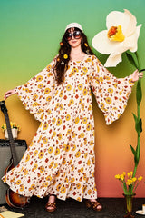 Here Comes The Sun Flared Sleeve Maxi Dress - Dresses