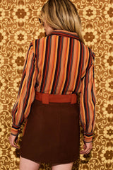 Here She Comes Brown Belted Contrast Mini Skirt - Skirts