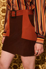 Here She Comes Brown Belted Contrast Mini Skirt - Skirts