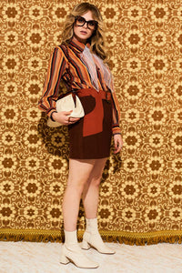 Here She Comes Brown Belted Contrast Mini Skirt - Skirts
