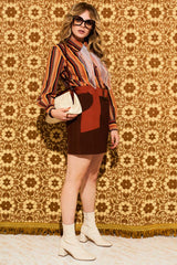 Here She Comes Brown Belted Contrast Mini Skirt - Skirts